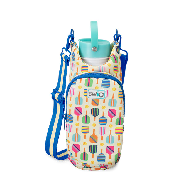 Swig Life Pickleball Insulated Neoprene Water Bottle Sling with over the shoulder strap