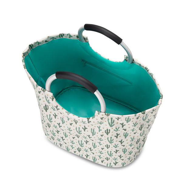 Swig Life Desert Child Loopi Tote Bag open view from the top with aqua insulated liner and inside zipper pocket