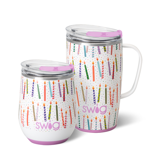 Swig Life Make a Wish AM + PM Set including a 12oz Stemless Wine Cup and an 18oz Travel Mug