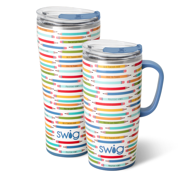 Swig Life Teacher Life XL Set including a 22oz Travel Mug and a 32oz Tumbler