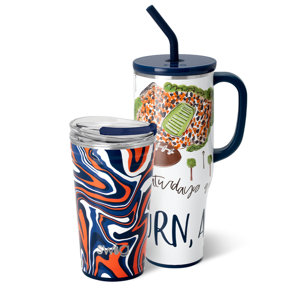 Swig Life Auburn Gameday Set including a 40oz Saturdays Auburn Mega Mug and 24oz Fanzone Party Cup