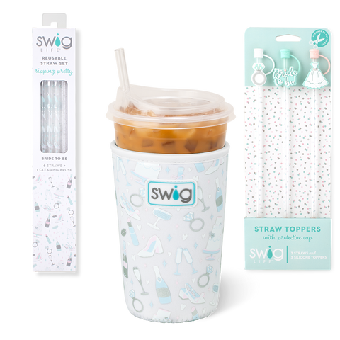 Bride to Be + Silver Glitter Reusable Straw Set