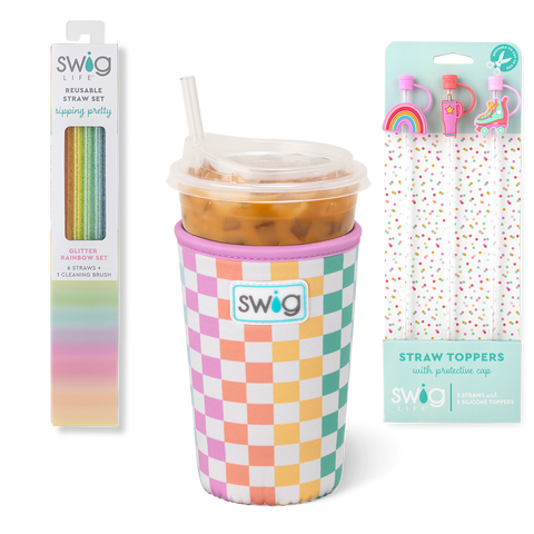 Bride to Be + Silver Glitter Reusable Straw Set