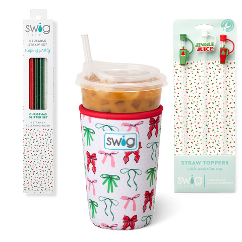 Christmas Glitter Reusable Straw Set