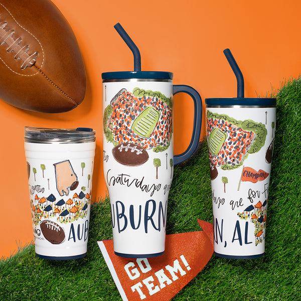 Swig Life Saturdays in Auburn Drinkware collection on a sports field background