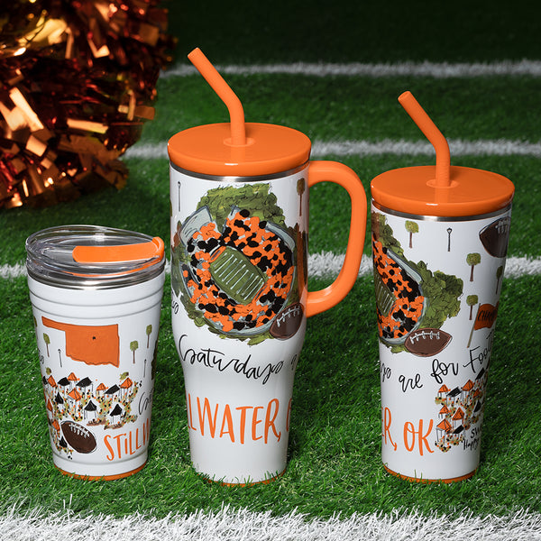 Swig Life Saturdays in Stillwater Drinkware collection on a sports field background