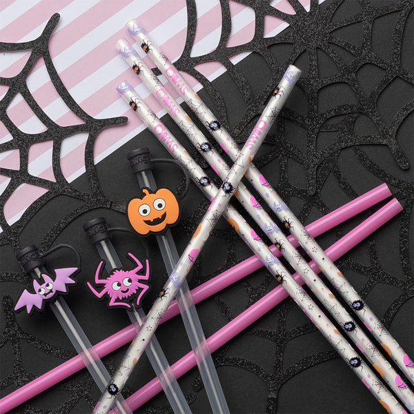 Swig Life Sweet and Spooky Straw Topper Set paired with Sweet and Spooky Reusable Straws