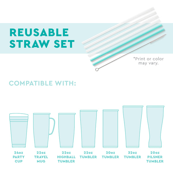  Swig Life Reusable Straws Glitter Clear + Aqua Tall Straw Set &  Cleaning Brush, Each Straw is 10.25 inch Long (Fits Swig Life 20oz  Tumblers, 22oz Tumblers, and 32oz Tumblers) 