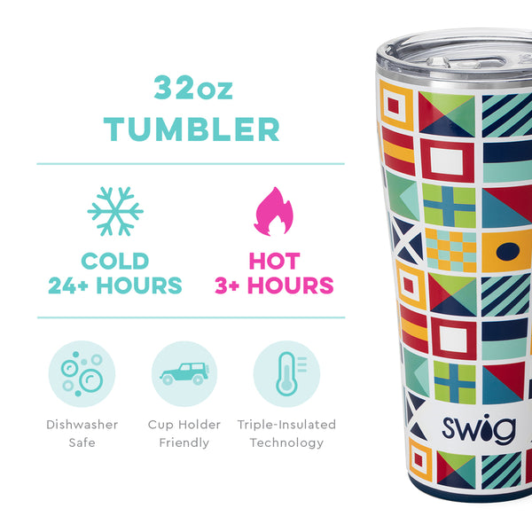 Swig Life 32oz Nauti Girl Tumbler temperature infographic - cold 24+ hours or hot 3+ hours