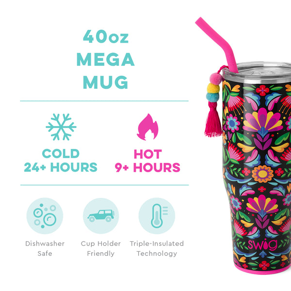 Swig Life 40oz Stainless Steel Tumbler with Handle, Straw &  X-Large Lid - Aquamarine: Tumblers & Water Glasses
