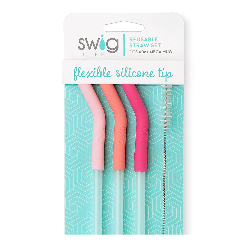 Blush/Coral/Hot Pink Reusable Straw Set Mega Mugs - Swig Life