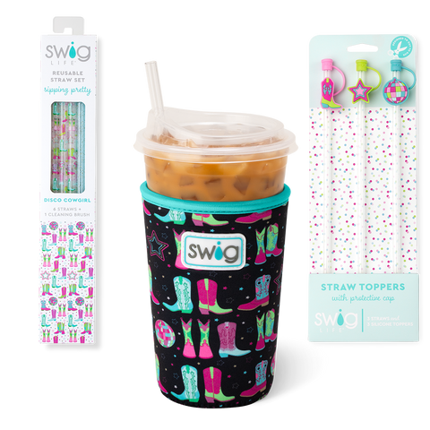 Disco Cowgirl + Aqua Glitter Reusable Straw Set