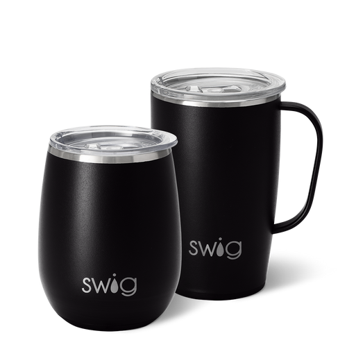 Matte Black Travel Mug and Stemless Wine Cup Set - Swig Life