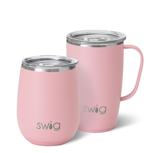 Swig Life Blush AM+PM Set including a 22oz Travel Mug and a 32oz Tumbler