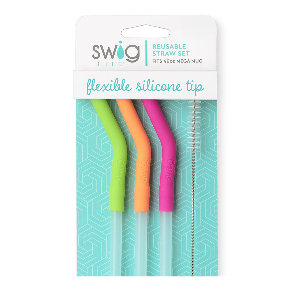 Neon Lime/Orange/Berry Reusable Straw Set Mega Mugs - Swig Life