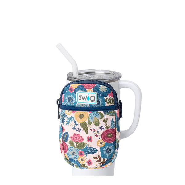 Swig Life Bella Rosa Neoprene Mega Mug Pouch with Zipper on a White 40oz Mega Mug