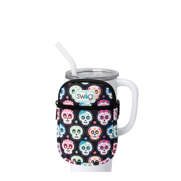 Swig Life Sugar Skulls Neoprene Mega Mug Pouch with Zipper on a White 40oz Mega Mug