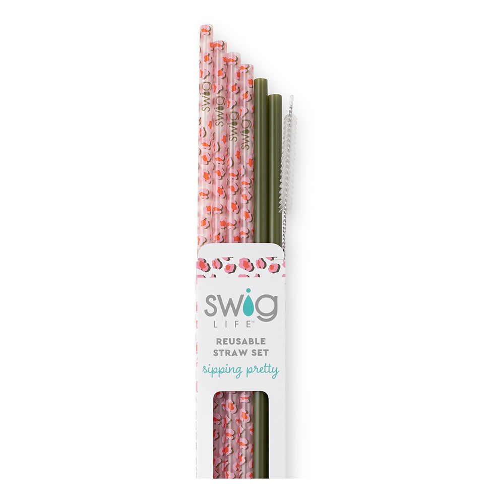 Swig Life On the Prowl + Olive Reusable Straw Set with six straws and cleaning brush - Swig Life