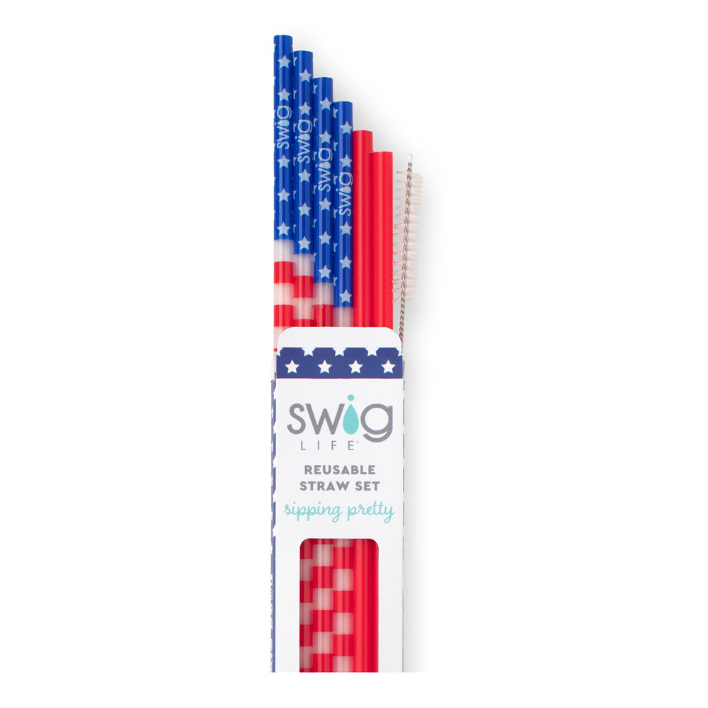 Swig Life All American Reusable Straw Set with six straws and cleaning brush - Swig Life