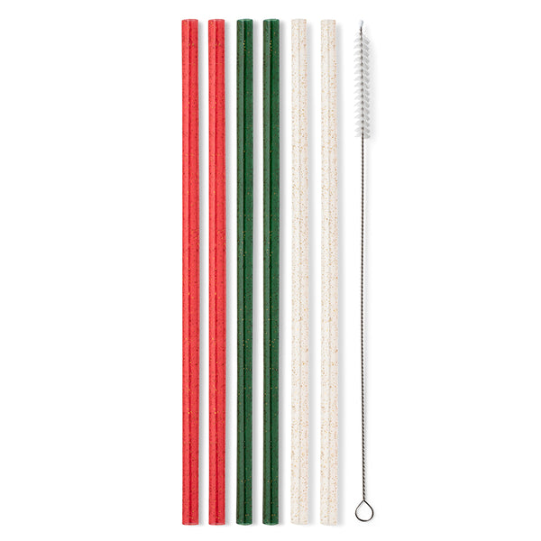 Christmas Glitter Reusable Straw 6 Straws & Cleaning Brush Set – Dales  Clothing Inc