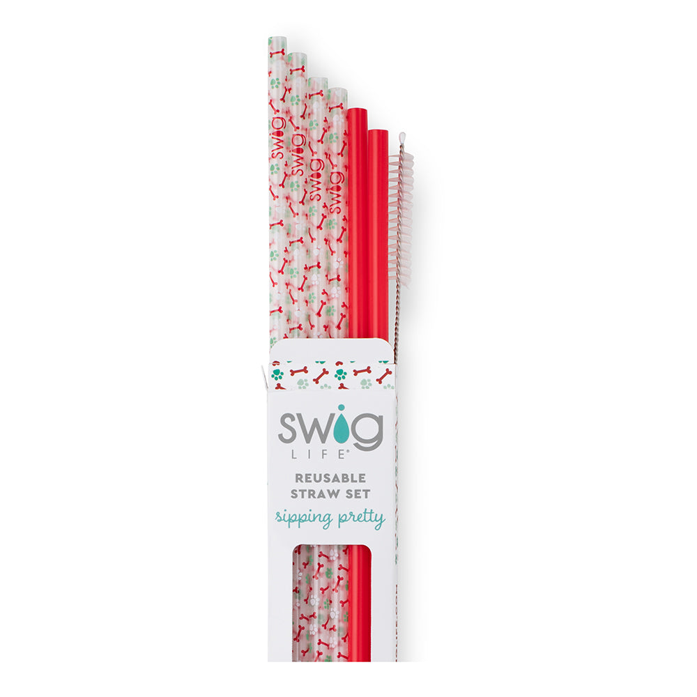 Swig Life Happy Howlidays + Red Reusable Straw Set with six straws and cleaning brush - Swig Life