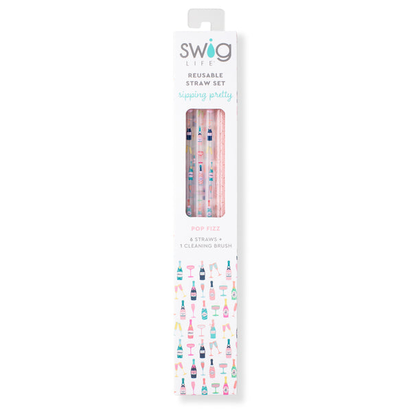 Swig - Hey Boo & Pink Glitter Reusable Straw Set (Tall)
