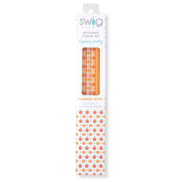 Swig Life Pumpkins + Orange Reusable Straw Set inside packaging