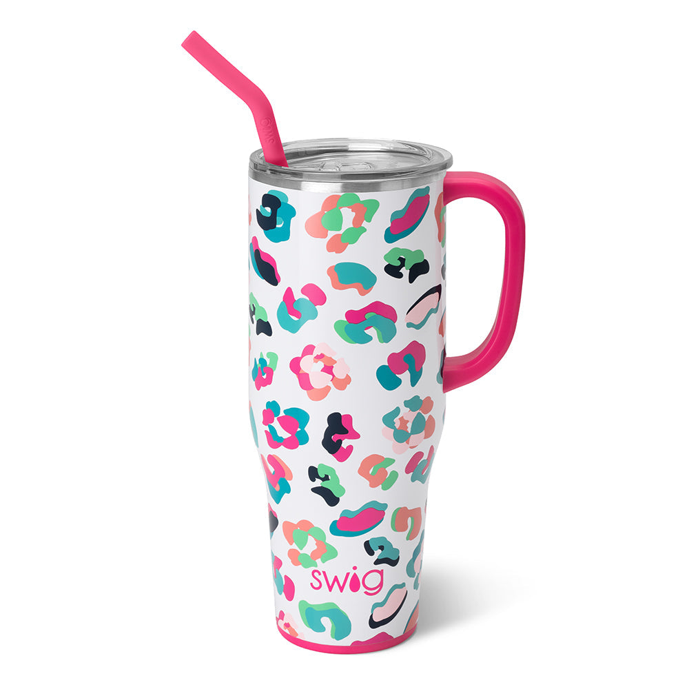 Swig Life Travel Mug with Handle - Poppy Fields Insulated Stainless Steel - 18oz - Dishwasher Safe with A Non-Slip Base