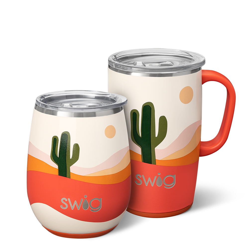 Swig Life Stemless Wine Cup - Boho Desert Insulated Stainless Steel - 14oz - Dishwasher Safe with A Non-Slip Base
