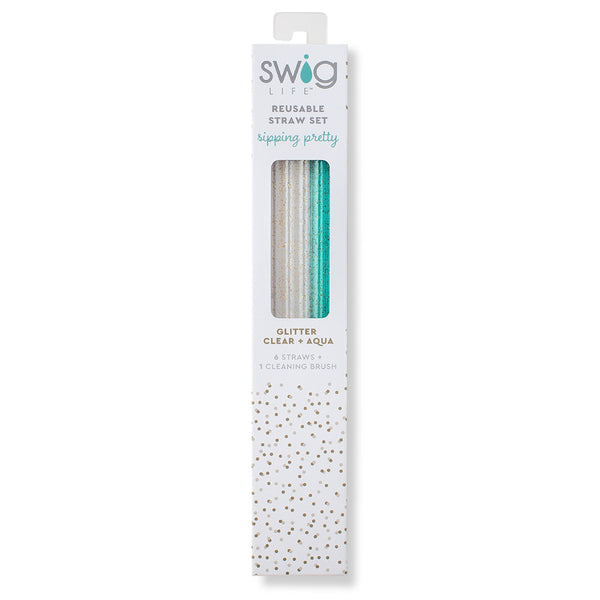 Clear & Aqua Reusable Straw Set - Southern Trends