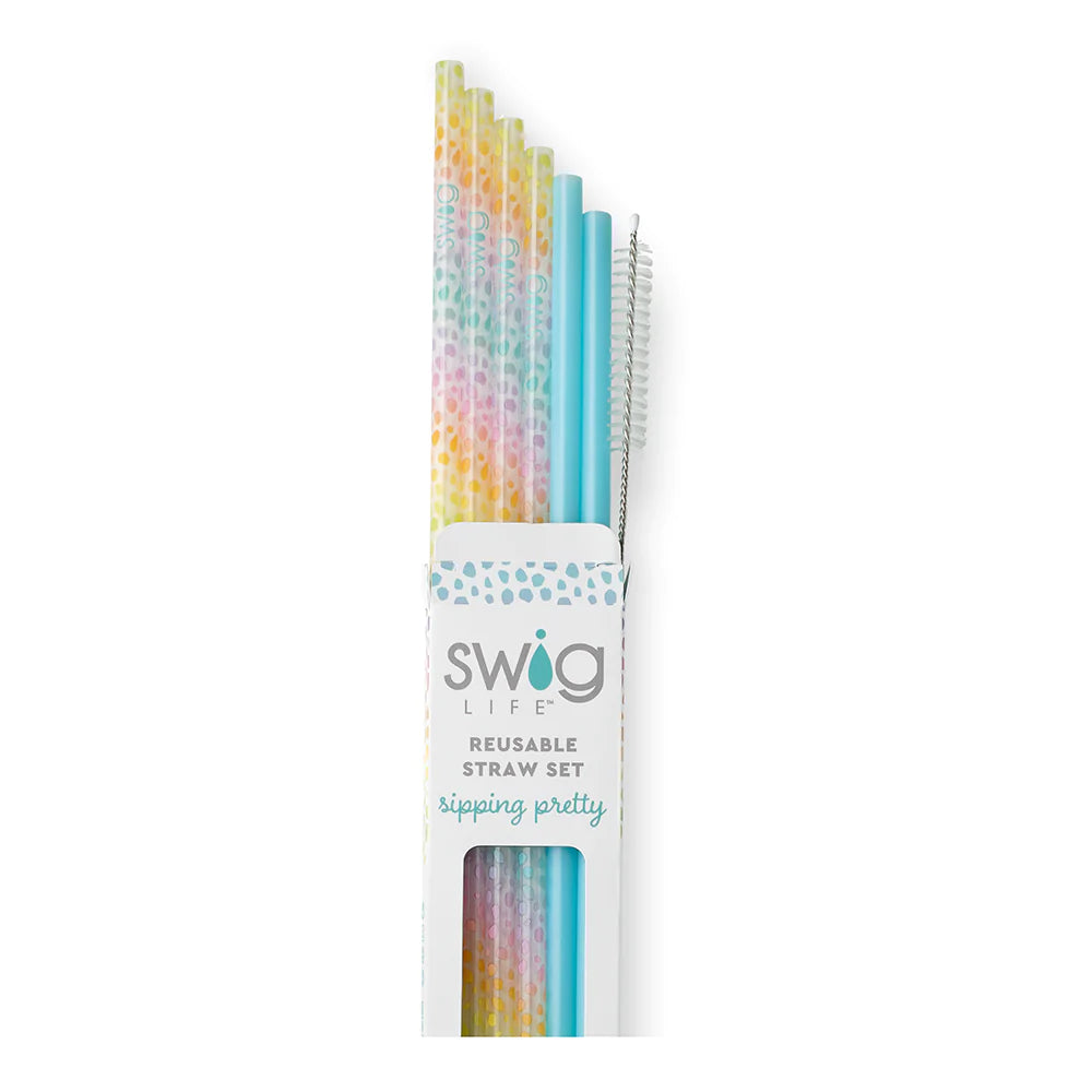 Swig Life Wild Child + Aqua Reusable Straw Set with six straws and cleaning brush - Swig Life